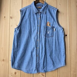 Disney Winnie The Pooh Tigger Button Up Sleeveless Denim Shirt Womens Size 20w